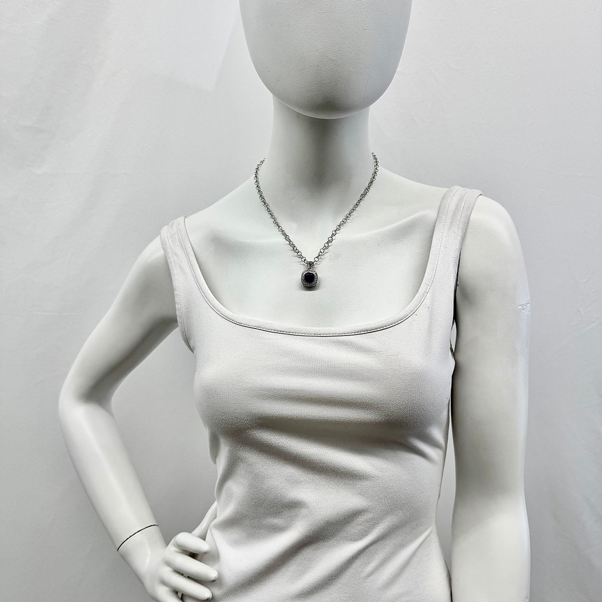 14K White Gold  Necklace with Iolite and Diamond Pendant