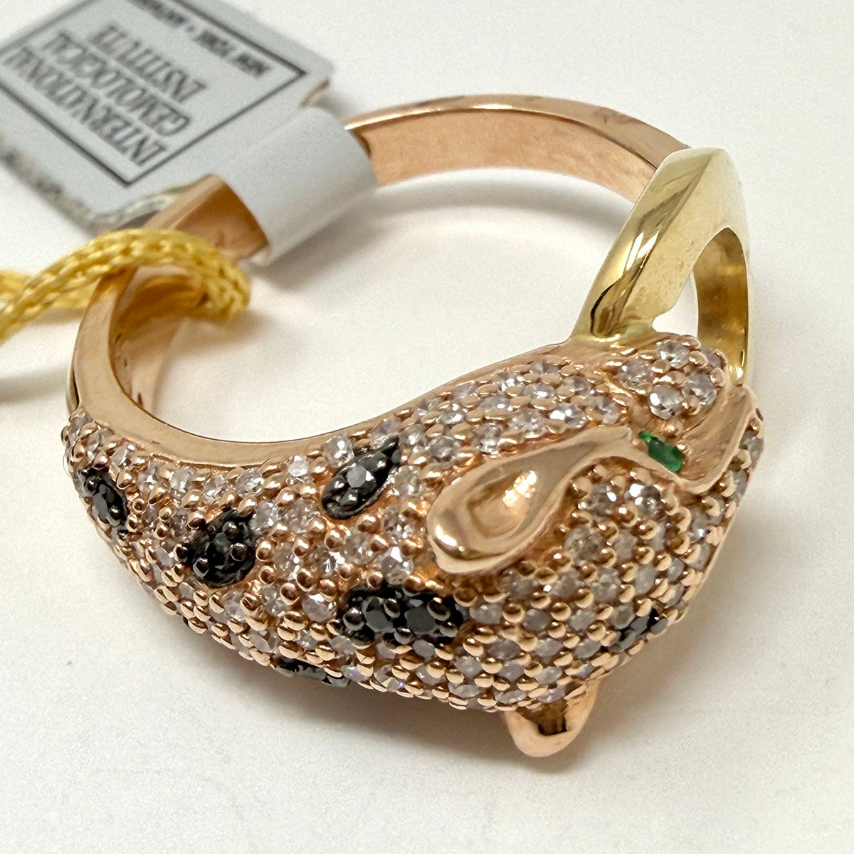Effy 14K Yellow Gold Ring Panther Ring with Diamond, Emerald and Tsavorite