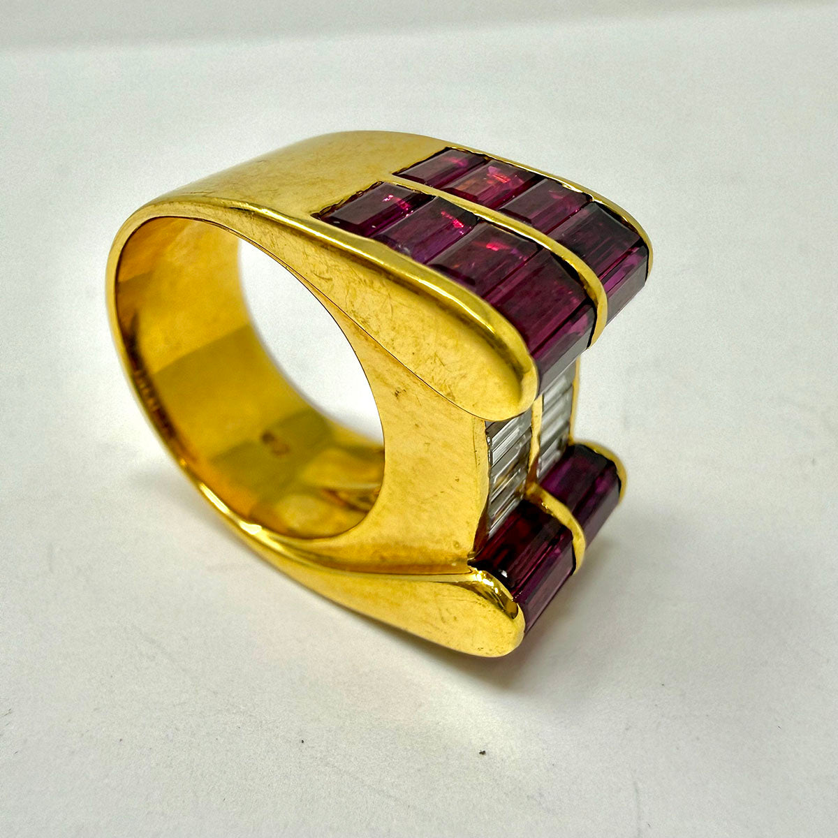 Charles Krypell 18K Gold Ring with Ruby  and Diamond