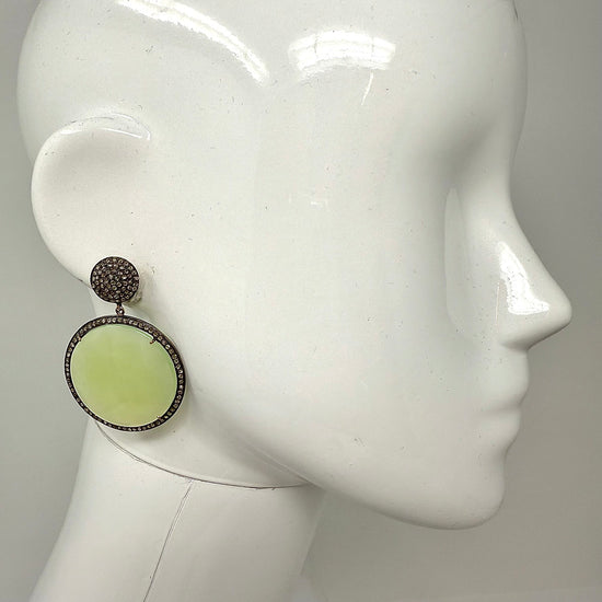 Disc Dangle  Earrings with Indian Diamonds and Jade
