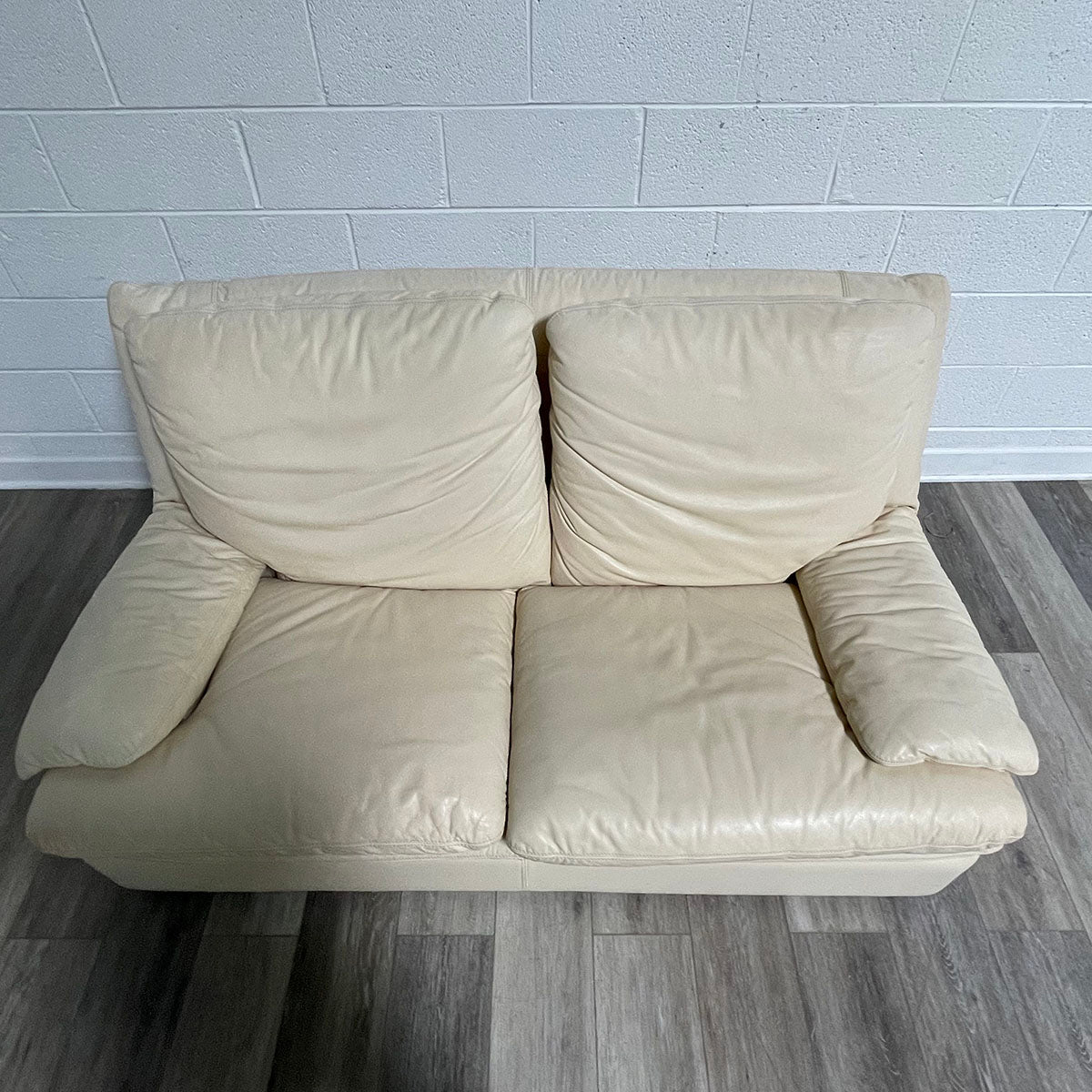 Cream Leather Loveseat
