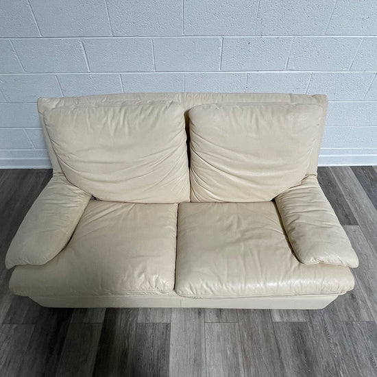 Cream Leather Loveseat