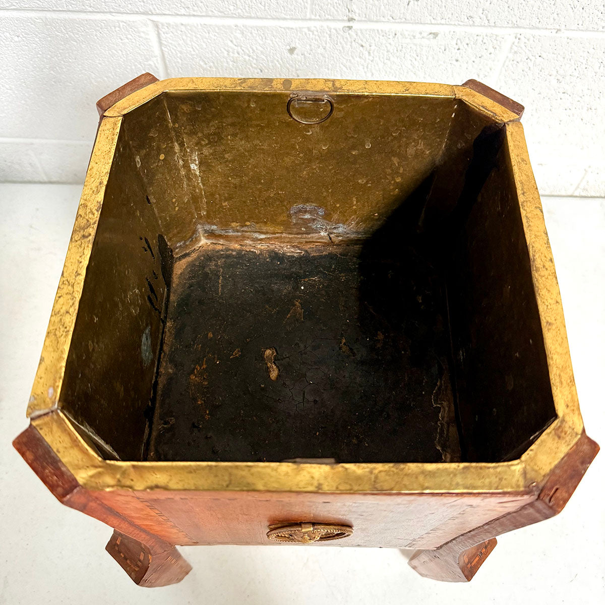Inlaid Wood Jardiniere with Metal Accents