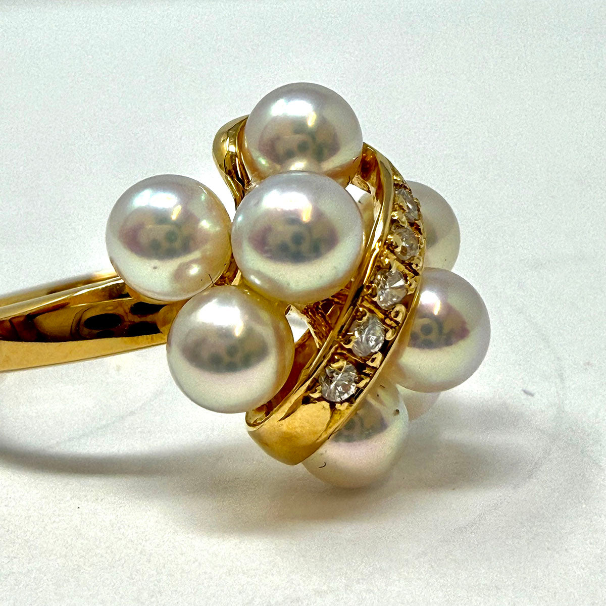 18k Gold Akoya Pearl and Diamond Ring