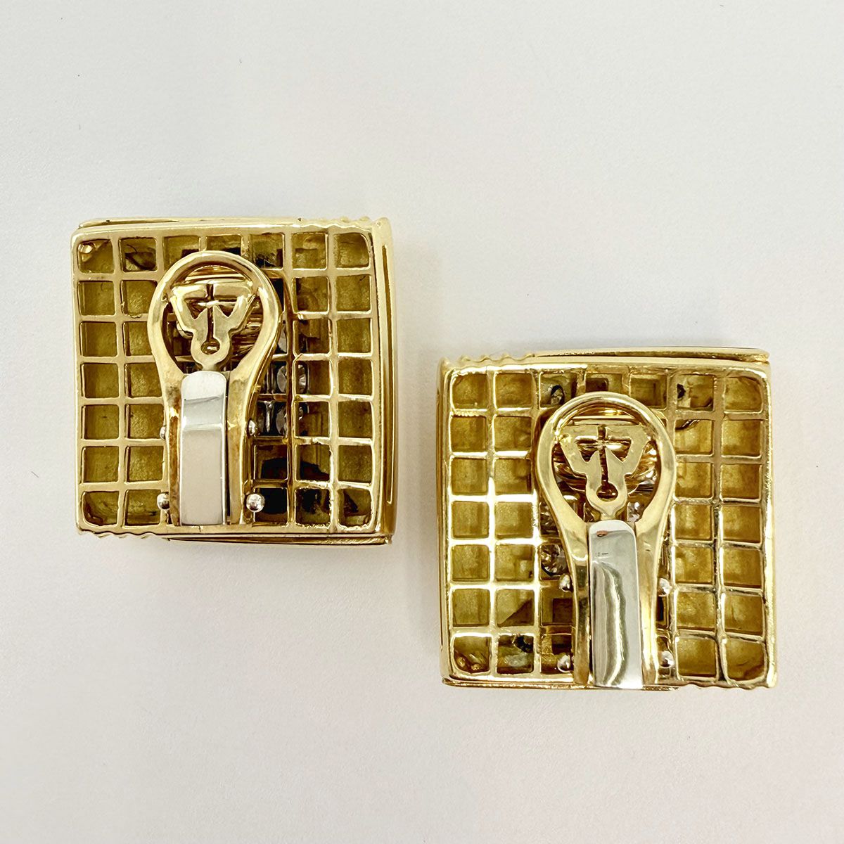 Michael Bondanza Platinum and 18K Gold Black Enamel and Diamond Earclips