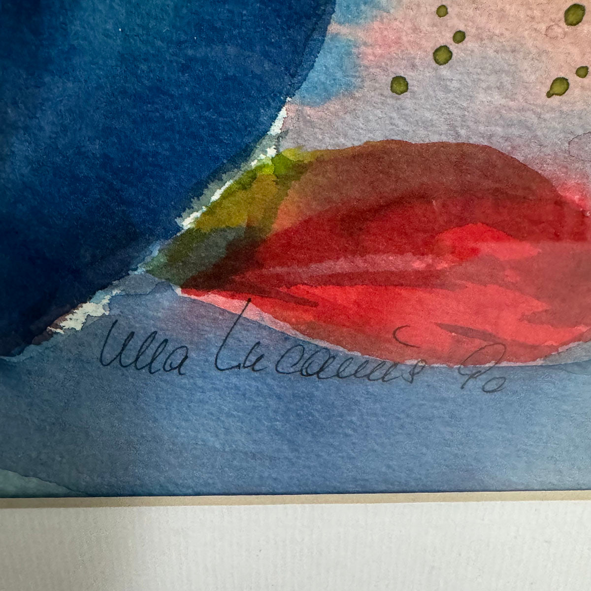 Watercolor Still Life Painting,  Red Floral in Blue Vase