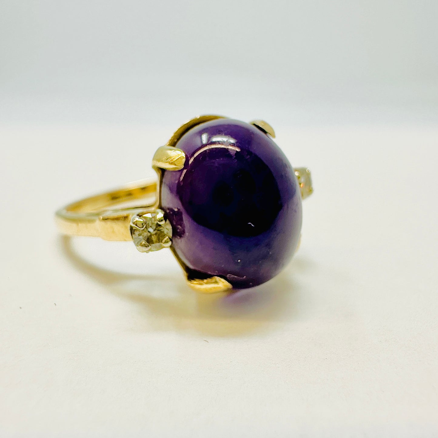 Amethyst Cabochon and Diamond Ring