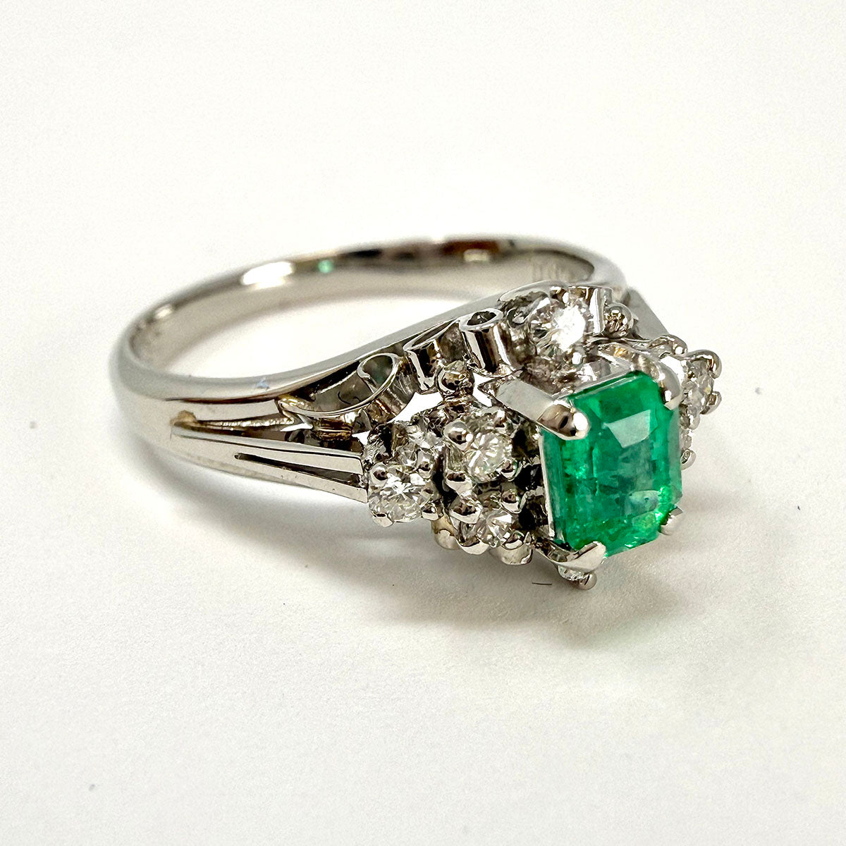 Platinum Emerald and Diamond Ring