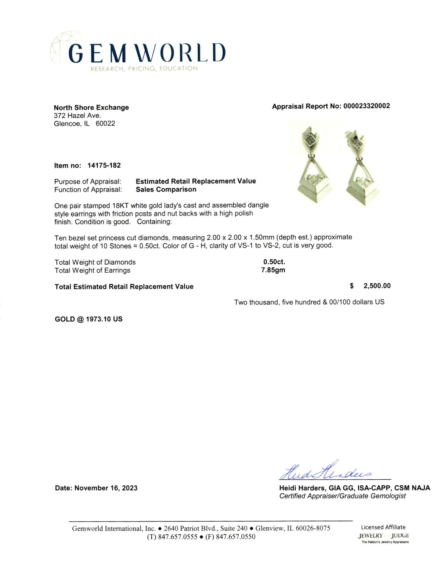 18K White Gold Drop Earrings with Diamond