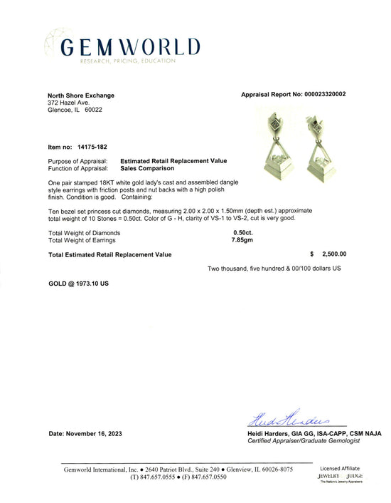 18K White Gold Drop Earrings with Diamond