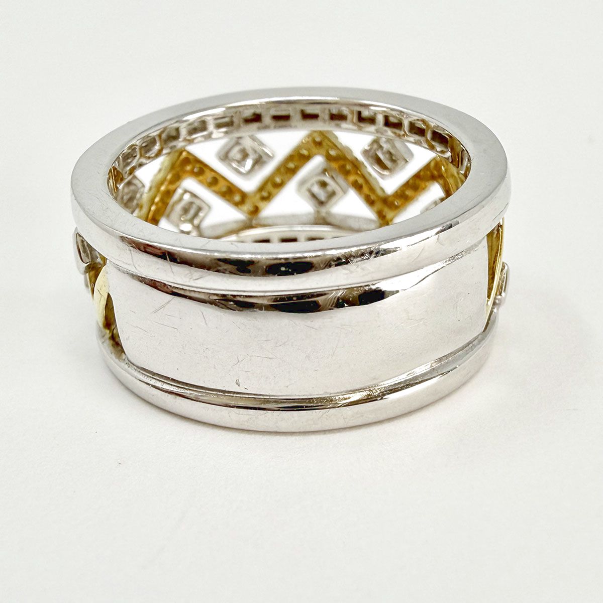 18K White and Yellow Gold Wide Band with Diamonds