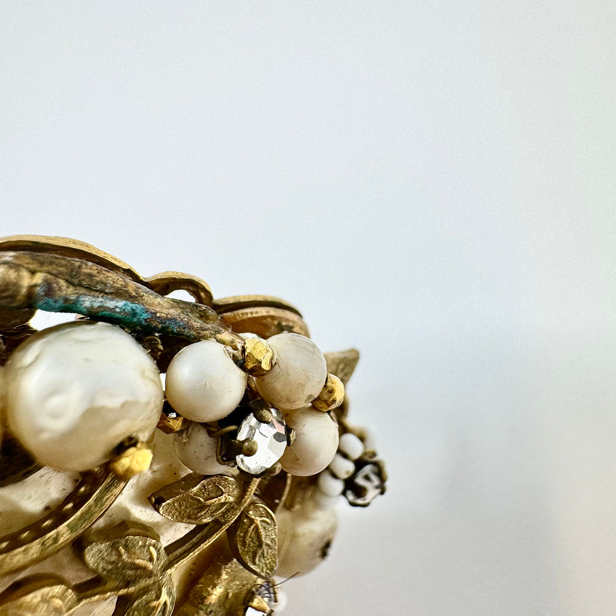 Robert Vintage Faux Grey Pearl and Rhinestone Wreath Pin