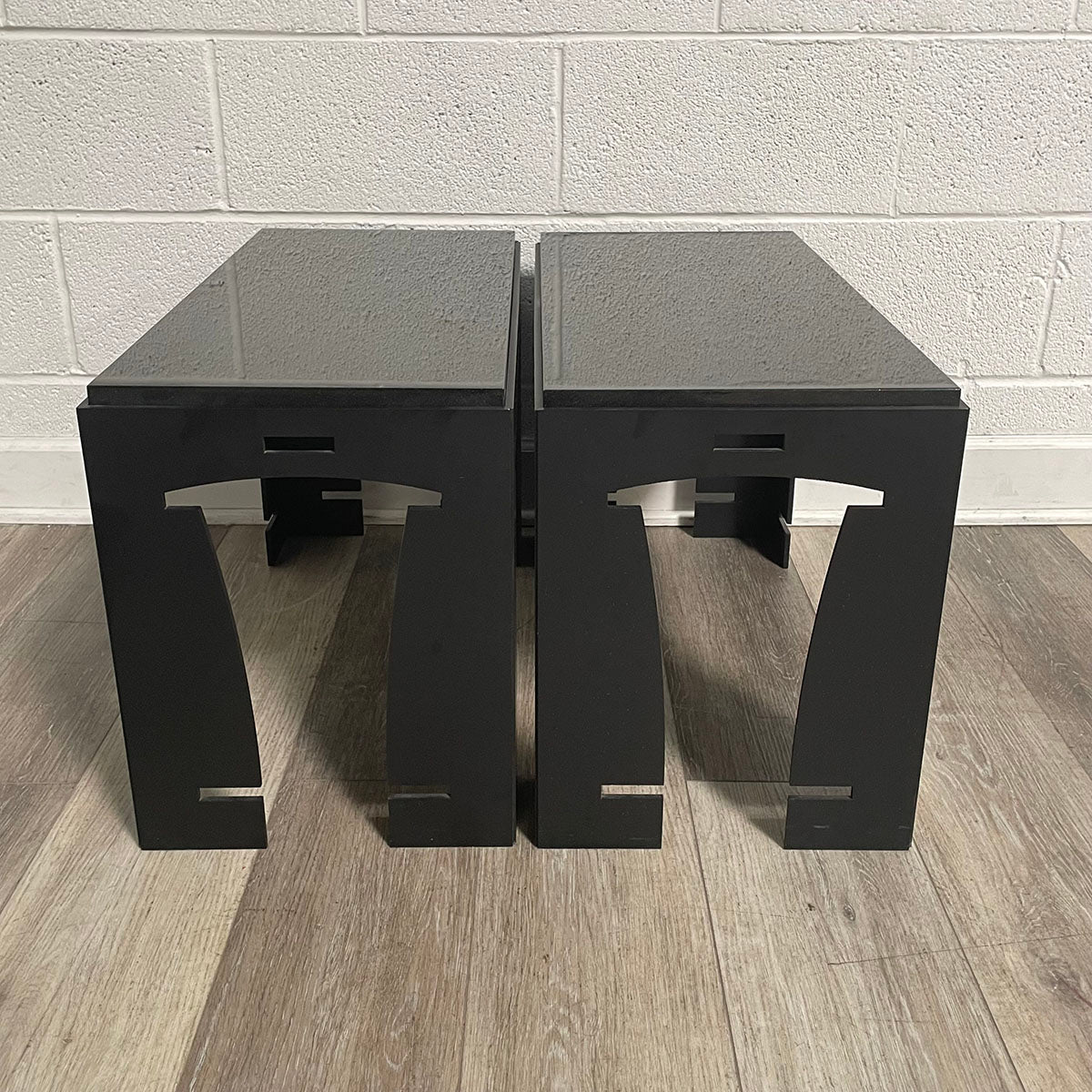 Pair Of Black Marble Top End Tables