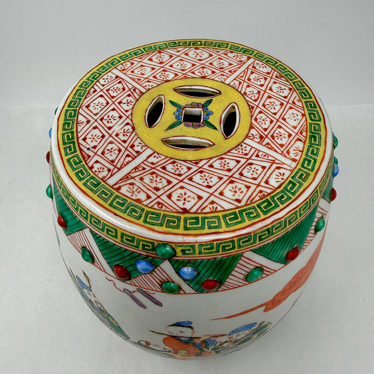 Asian Enameled Porcelain Garden Stool "Eight Immortals"