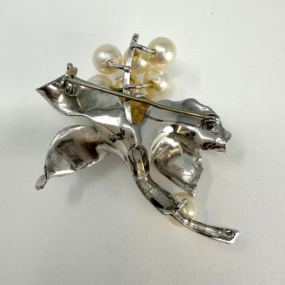 Platinum Flower Pin with Pearls