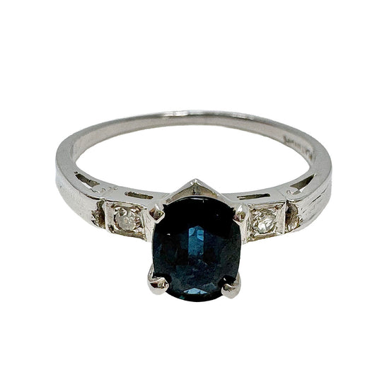 Platinum Ring with Sapphire and Diamonds