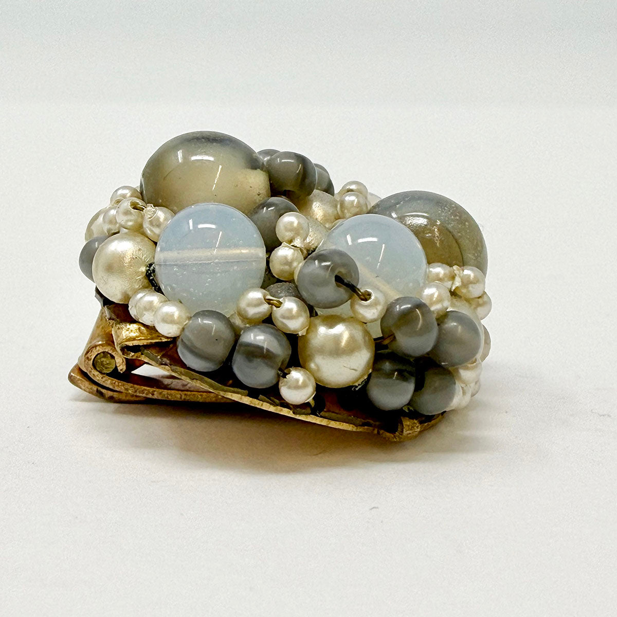 Coppola e Toppo Blue and Clear Bead Clip-on Earrings with Seed Pearls
