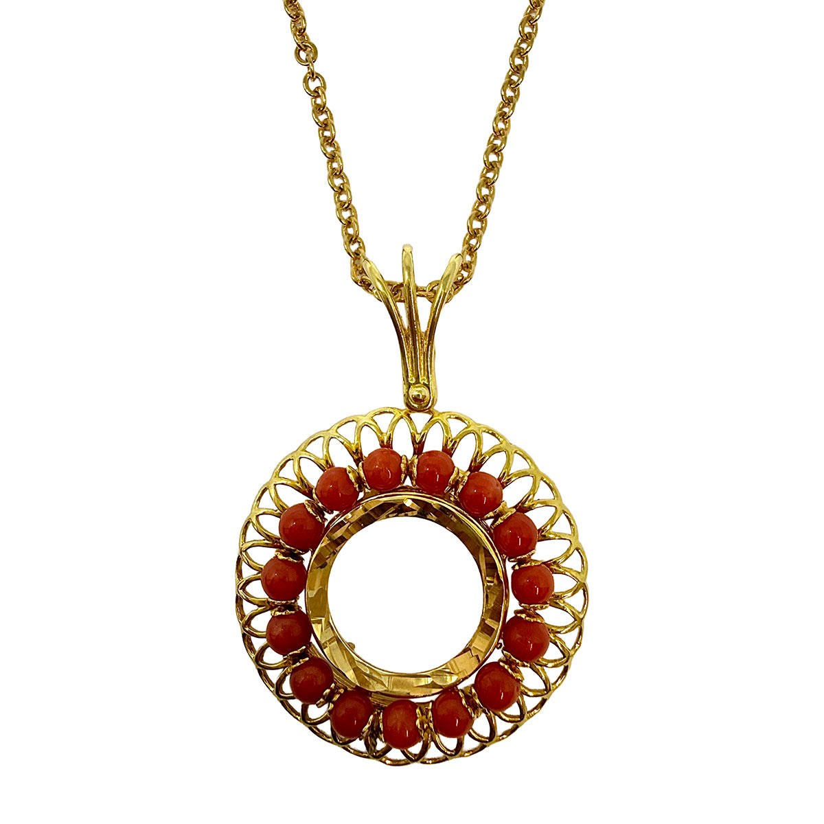 18K Gold Pendant Necklace with Coral