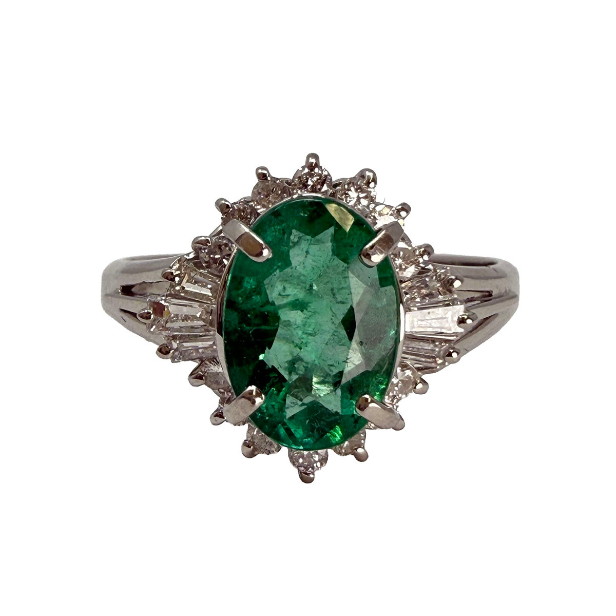Platinum Emerald and Diamond Ring
