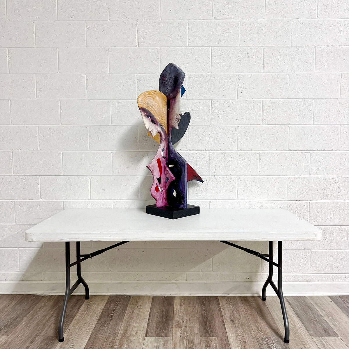 Sculpture by Jean Claude Gaugy signed Painted, carved figures on base