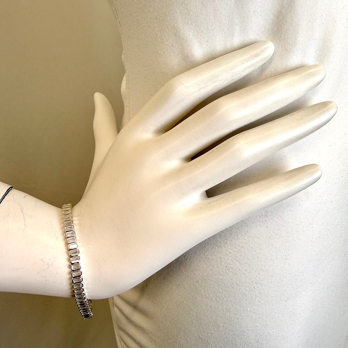 7" Bezel Set Emerald Cut CZ Tennis Bracelet set in Sterling Silver