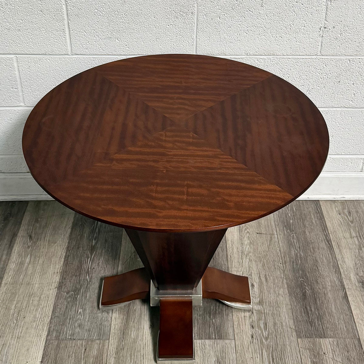 Round Pedestal End Table with Sculptural Base