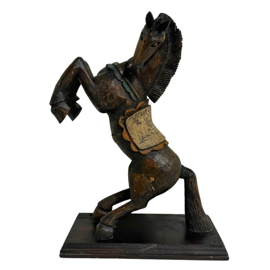 Rearing Horse Wood Statue