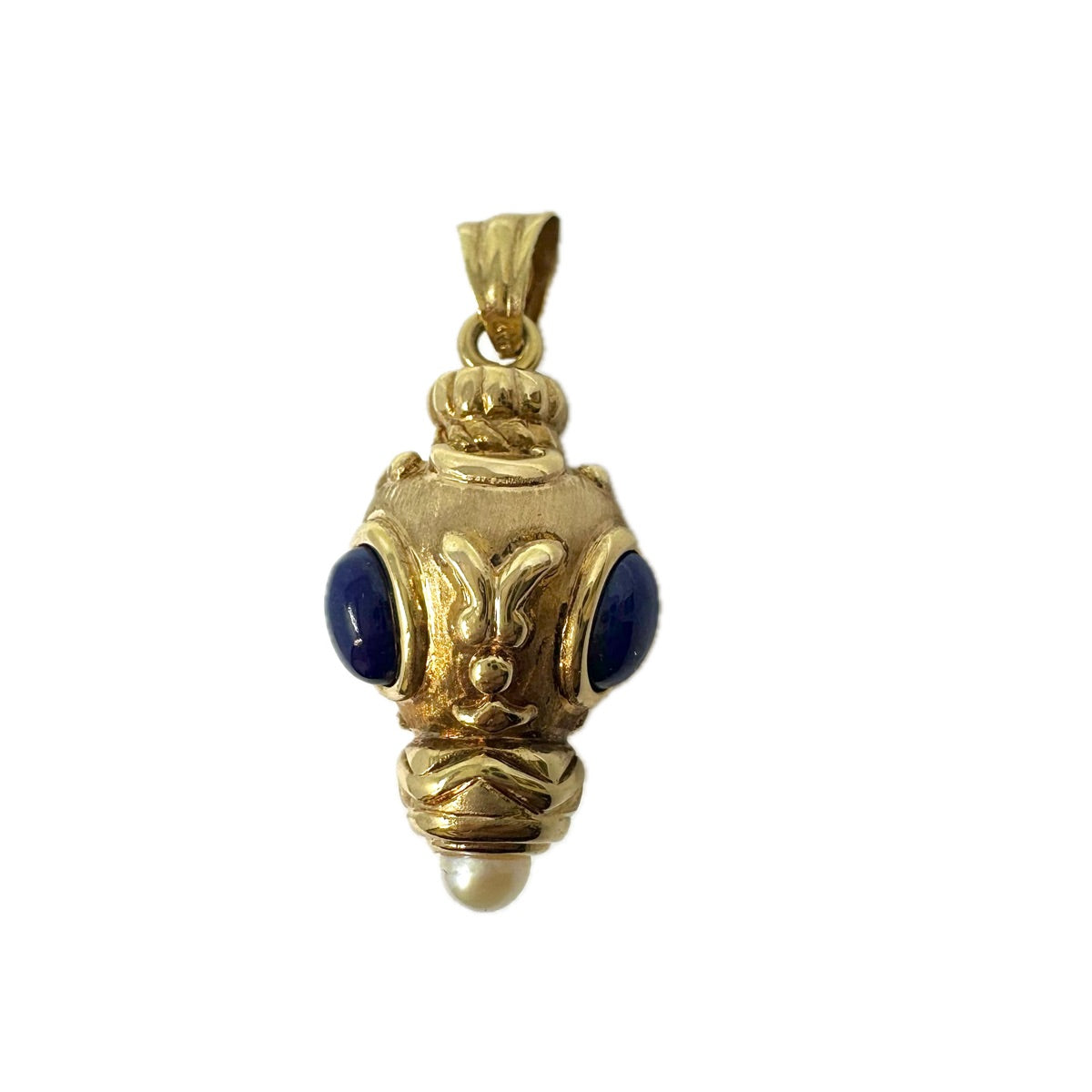 14K Gold Vessel Style Pendant with Lapis and Pearl