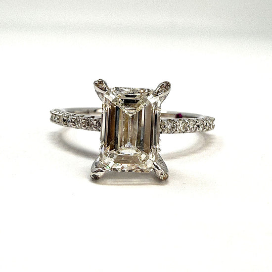 14K White Gold Band with Diamonds and Engagement Ring with Lab Grown Diamond