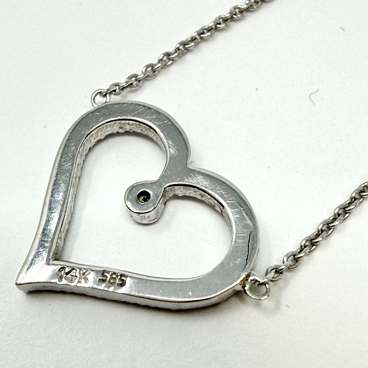 14K White Gold Necklace with Diamond Embellished Heart Pendant