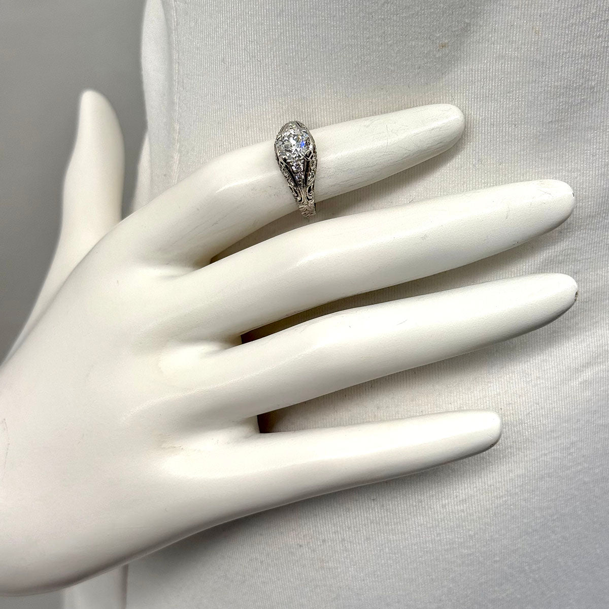 Platinum Vintage Ring with 1.25ct European Cut Diamond