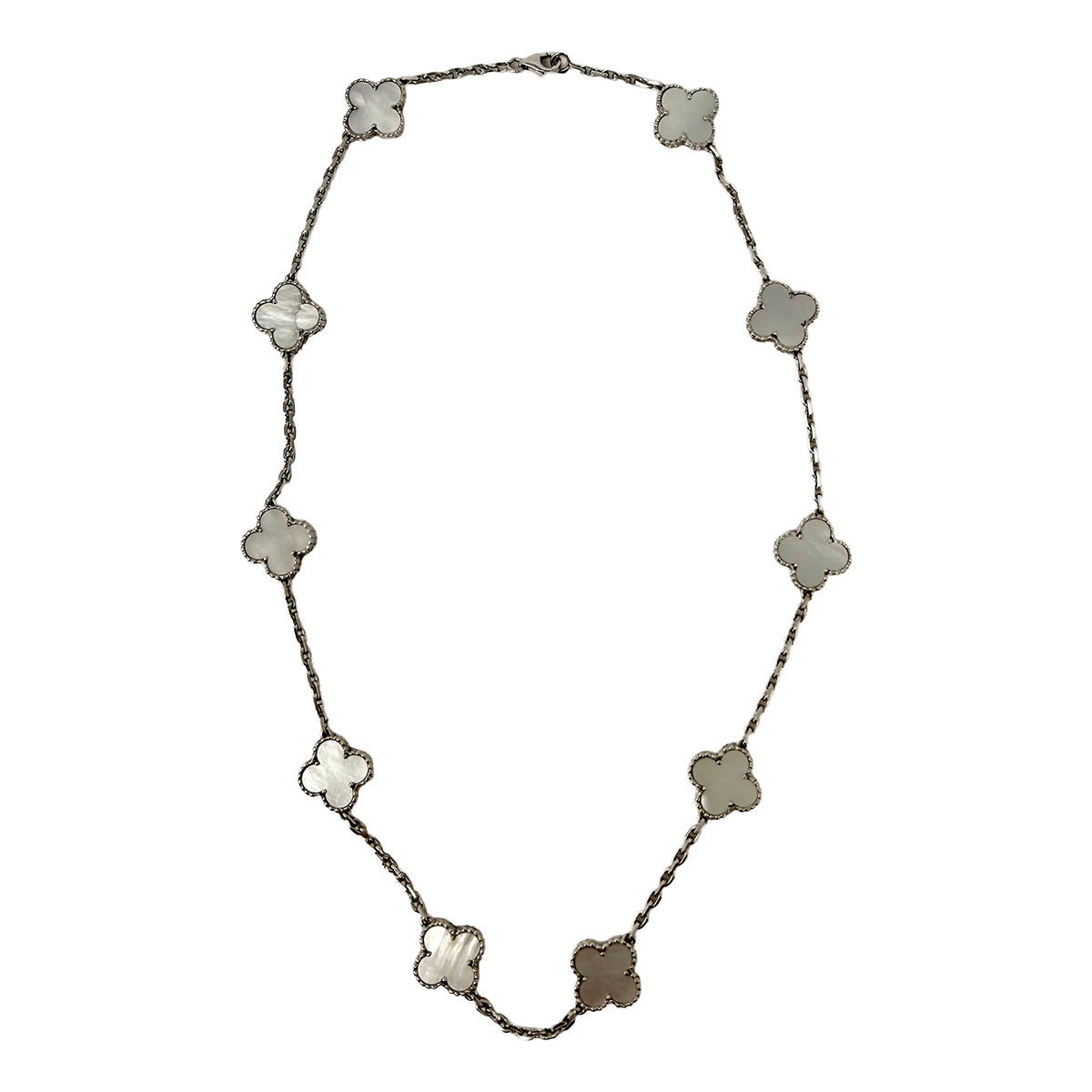 Van Cleef & Arpels 18K White Gold 10 Motif Vintage Alhambra MOP Necklace