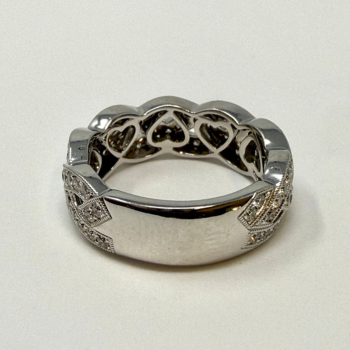 14K White Gold Weave Design Ring with Diamonds