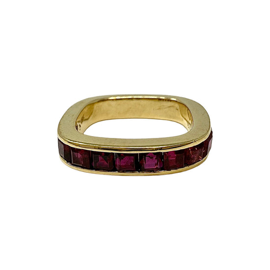 18K Gold Square Ring with 11 Rubies