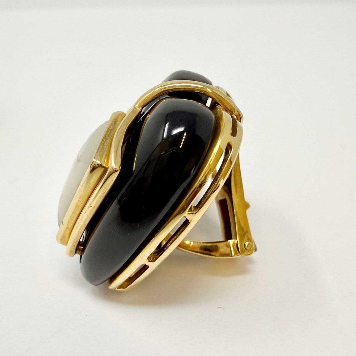 Elan 18K Gold Clip-on Earrings with Mother of Pearl and Onyx