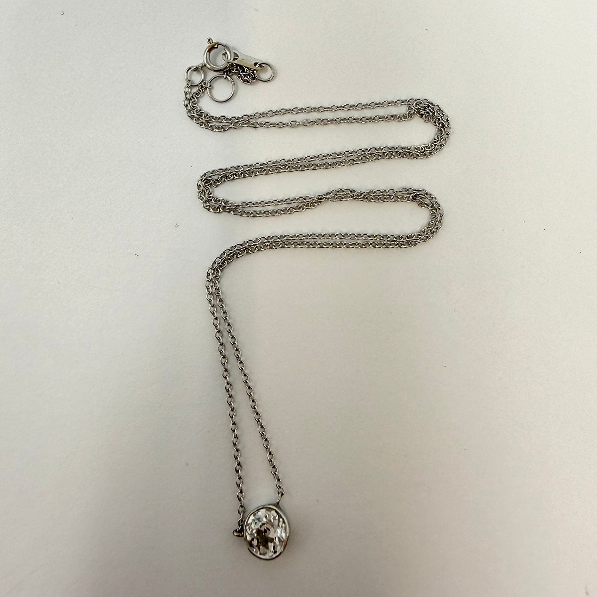 14K White Gold Necklace with Bezel Set Diamond