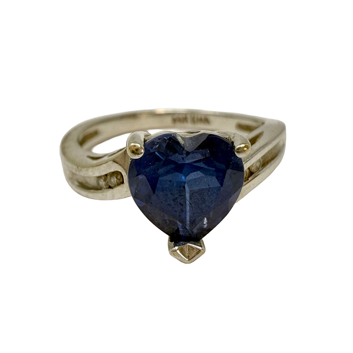 14K White Gold Ring with Diamonds and Sapphires