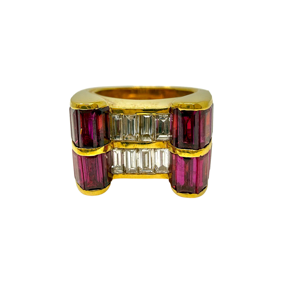 Charles Krypell 18K Gold Ring with Ruby  and Diamond
