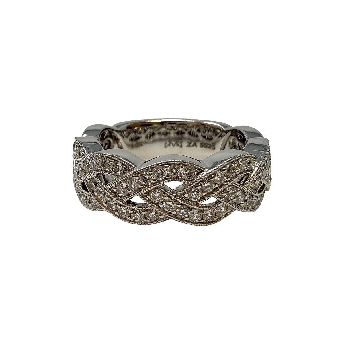 14K White Gold Weave Design Ring with Diamonds