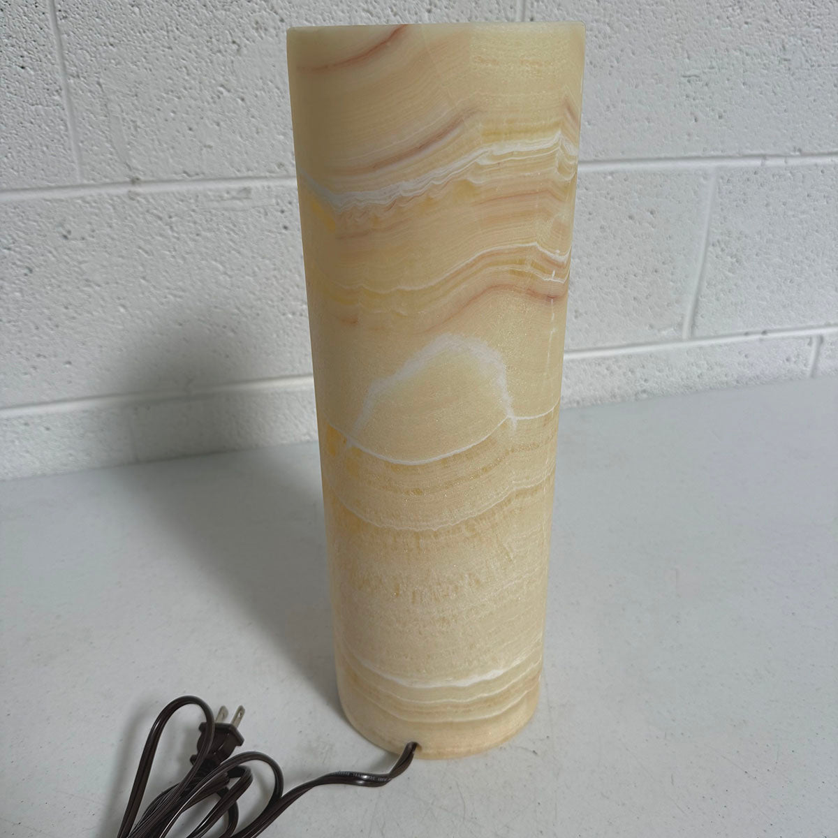 Cylindrical Shape Alabaster Table  Lamp, 16"
