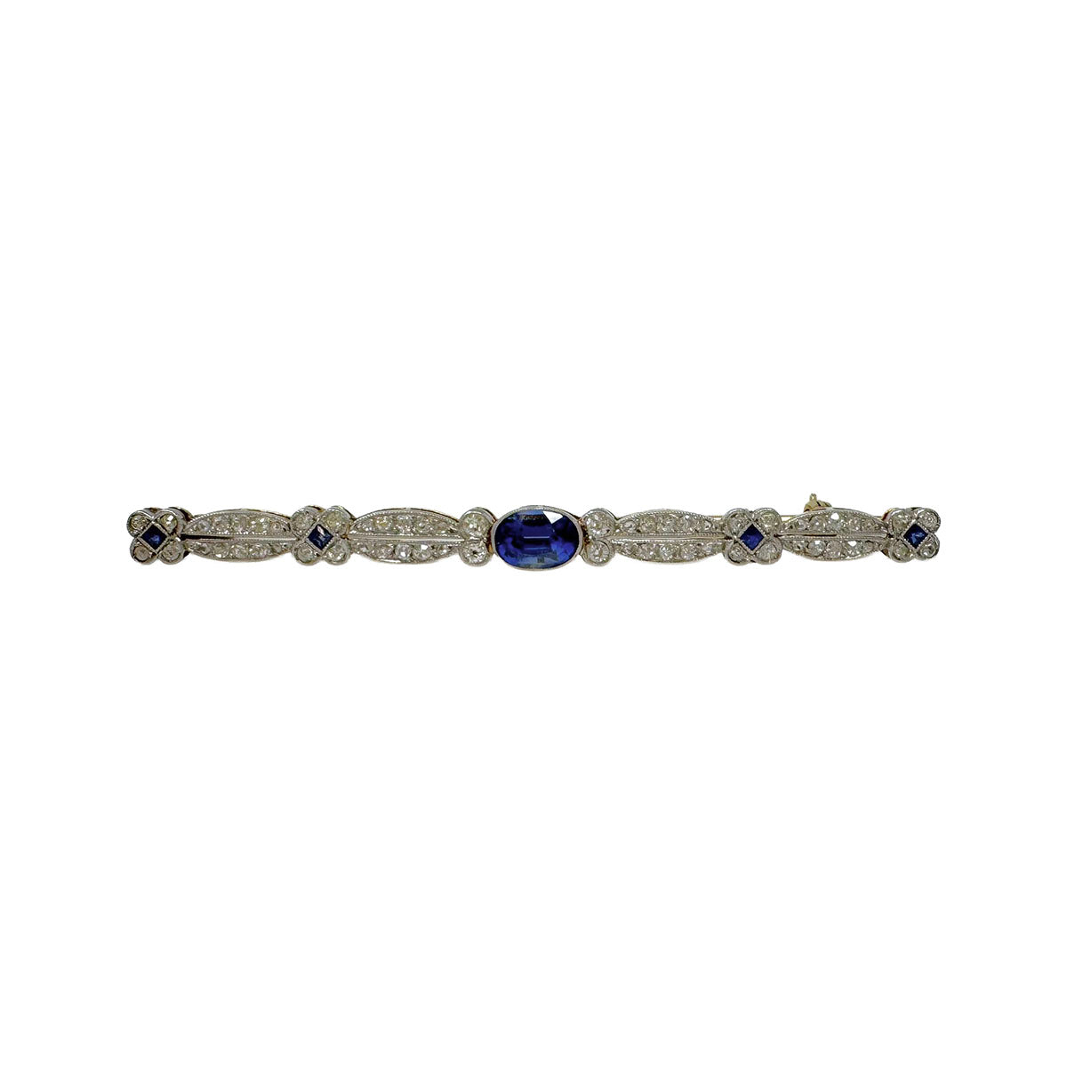Platinum and 18K Rose Gold Stick Pin with Diamond and Sapphire