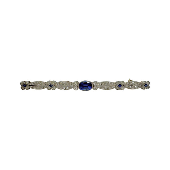 Platinum and 18K Rose Gold Stick Pin with Diamond and Sapphire