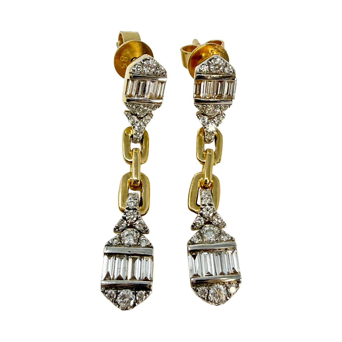 14K Yellow and White Drop Earrings with Diamonds