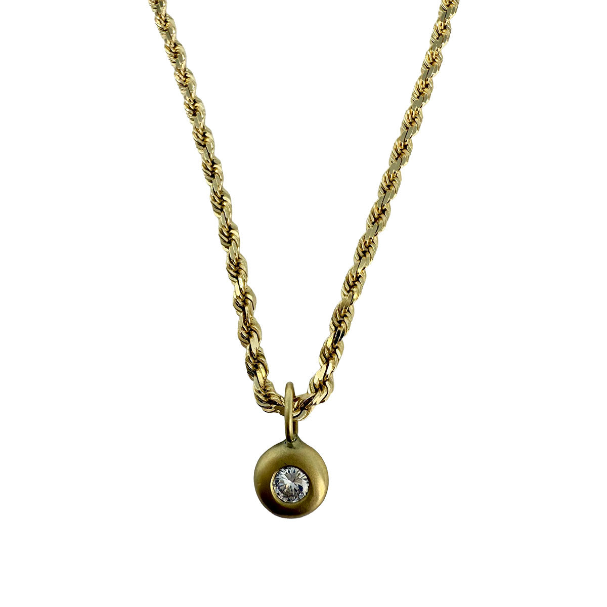 18K Gold Twisted Necklace with Bezel Set Diamond Pendant