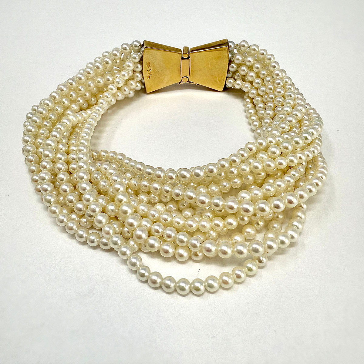 12 Strand Knotted 3mm Pearl Bracelet with 14K Gold Clasp