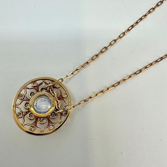 18K Rose Gold Necklace with Filigree Diamond and Moonstone Pendant