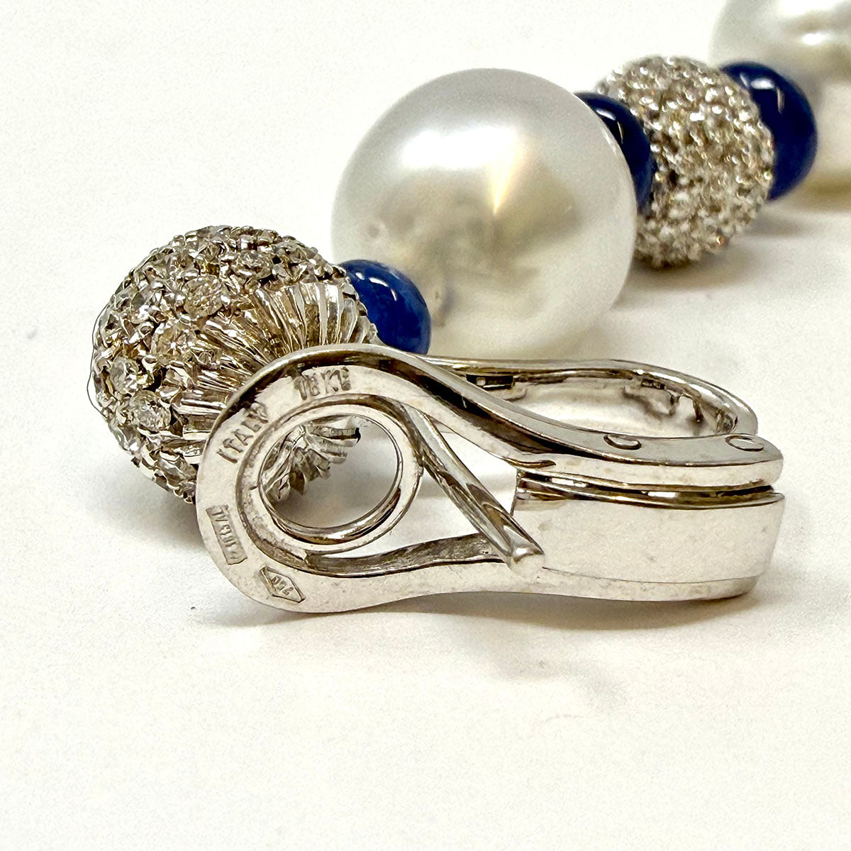 18K White Gold Drop Earrings with 2 Diamond Balls and 2 South Sea Cultured Pearl