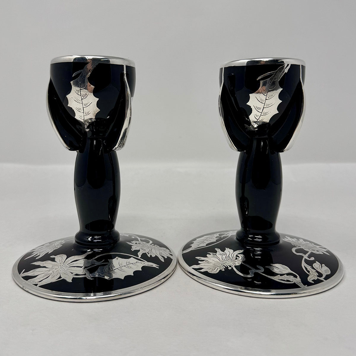 Pair of Duncan Miller Art Deco Rocket Candlesticks