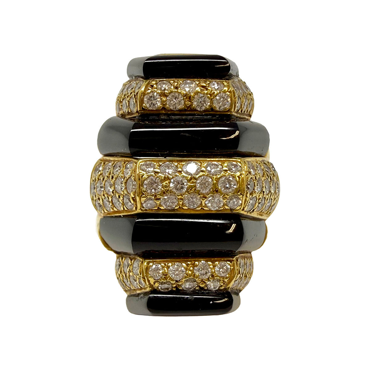 18K Gold Ring with Black Onyx and Diamonds