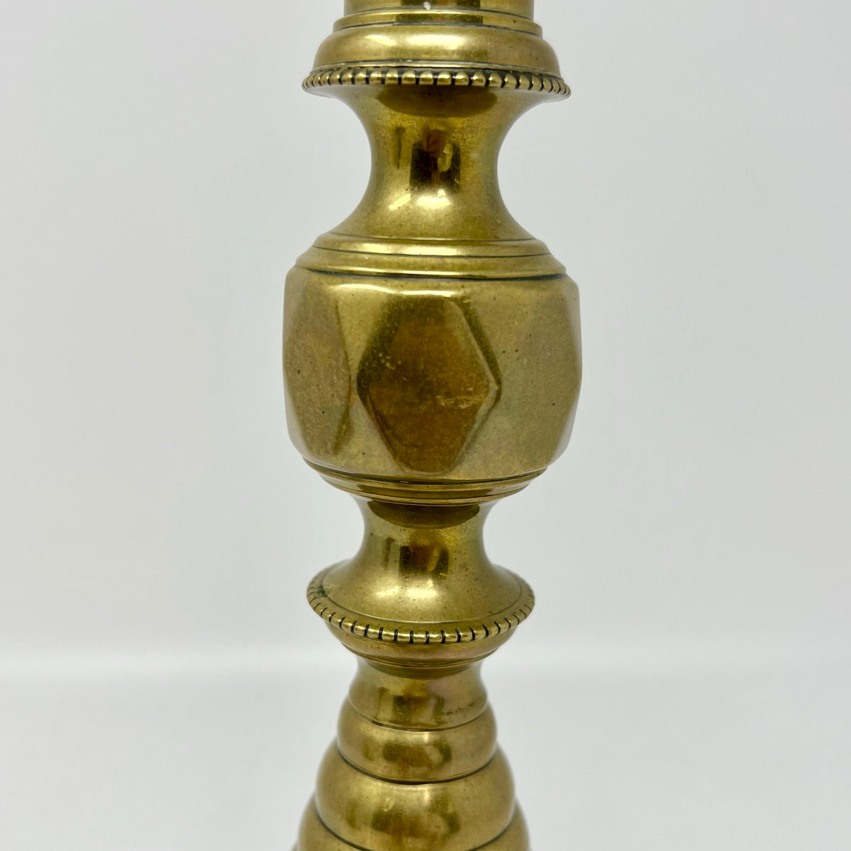 Pair of Circa 1890 Brass Beehive/Diamond Push Up Candlesticks
